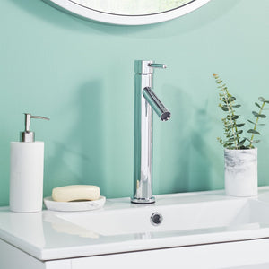 Safavieh ELATION Polished Chrome Single Handle 12-Inch Bathroom Vessel Faucet for Modern Sink Designs BRF1060C