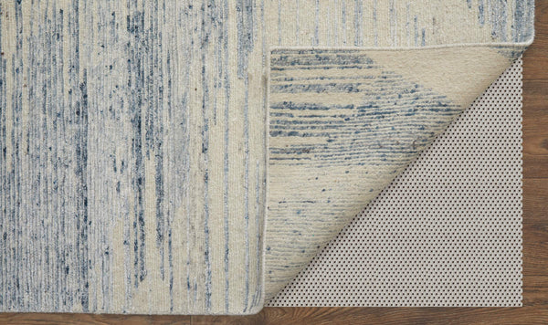 Feizy Rugs Brighton Hand Knotted Abstract Wool Viscose Area Rug for Large Living Spaces Ivory/Blue/Silver BRI69CHFBLUIVYJ55