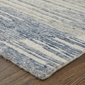 Feizy Rugs Brighton Hand Knotted Abstract Wool Viscose Area Rug for Large Living Spaces Ivory/Blue/Silver BRI69CHFBLUIVYJ55