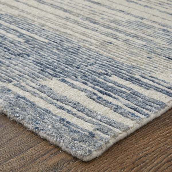 Feizy Rugs Brighton Hand Knotted Abstract Wool Viscose Area Rug for Large Living Spaces Ivory/Blue/Silver BRI69CHFBLUIVYJ55