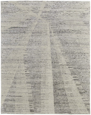 Feizy Rugs Brighton Hand Knotted Abstract Wool Viscose Area Rug for Large Living Spaces Ivory/Gray BRI69CHFGRYIVYJ55