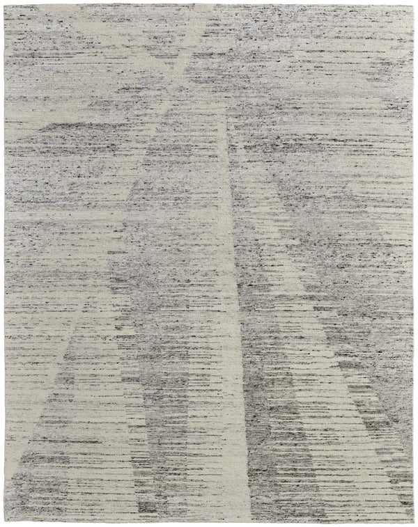 Feizy Rugs Brighton Hand Knotted Abstract Wool Viscose Area Rug for Large Living Spaces Ivory/Gray BRI69CHFGRYIVYJ55