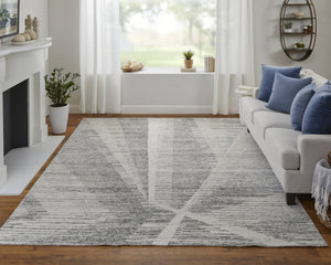 Feizy Rugs Brighton Hand Knotted Abstract Wool Viscose Area Rug for Large Living Spaces Ivory/Gray BRI69CHFGRYIVYJ55
