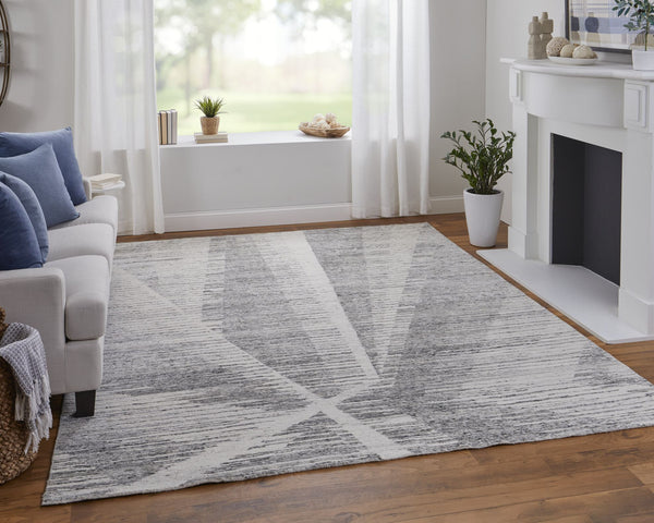Feizy Rugs Brighton Hand Knotted Abstract Wool Viscose Area Rug for Large Living Spaces Ivory/Gray BRI69CHFGRYIVYJ55