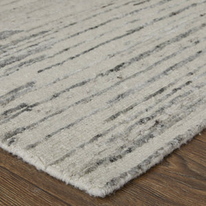 Feizy Rugs Brighton Hand Knotted Abstract Wool Viscose Area Rug for Large Living Spaces Ivory/Gray BRI69CHFGRYIVYJ55