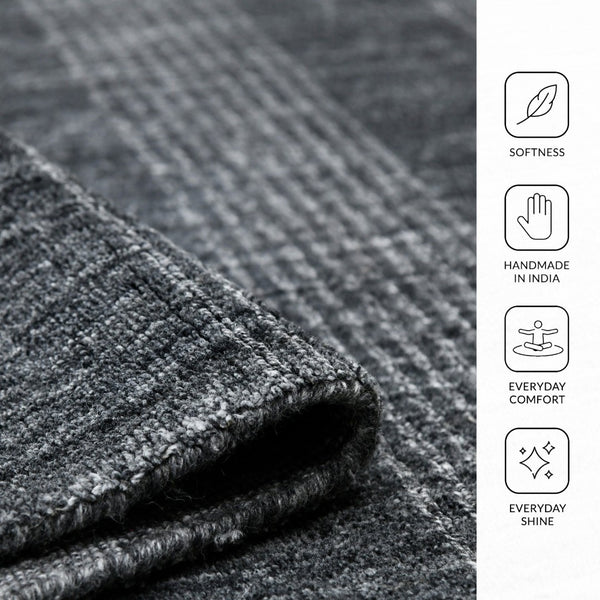 Amer Rugs Brooklyn Farmhouse Plaid Hand-woven Area Rug - Luxurious Wool & Art Silk For Stylish Home Decor Charcoal Wool, Viscose Brk50203