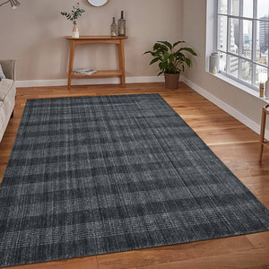 Amer Rugs Brooklyn Farmhouse Plaid Hand-woven Area Rug - Luxurious Wool & Art Silk For Stylish Home Decor Charcoal Wool, Viscose Brk50203