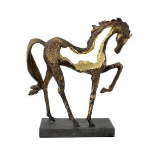 Zeugma Bronze Horse Sculpture With Antiqued Finish - Stunning Home Decor, 11" Wide, Elegant Gold Leaf Accents   Cf1220030
