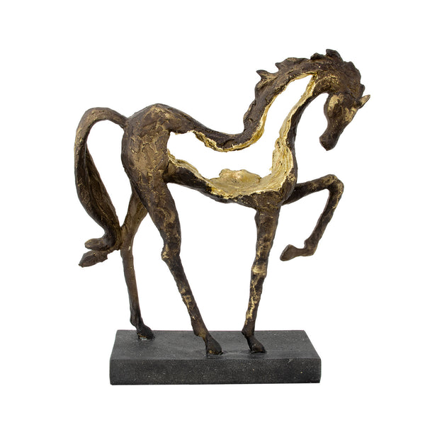 Zeugma Bronze Horse Sculpture With Antiqued Finish - Stunning Home Decor, 11" Wide, Elegant Gold Leaf Accents   Cf1220030