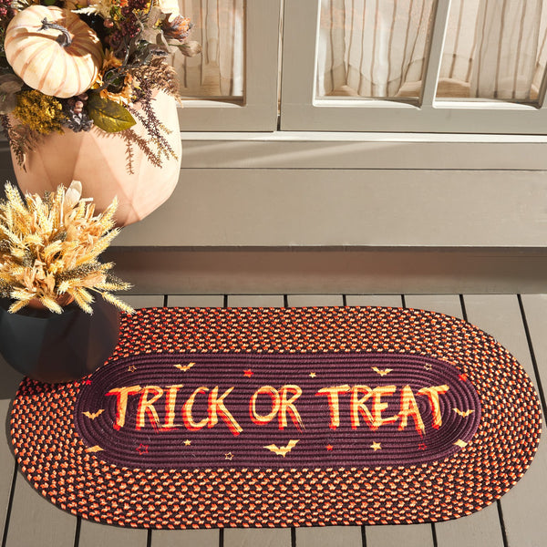 Safavieh Braided Halloween Oval Rug 20X48" Brown Rust – Hand‑Woven Braided Poly Blend, Low Pile, Washable Seasonal Accent BRP206T-24OV