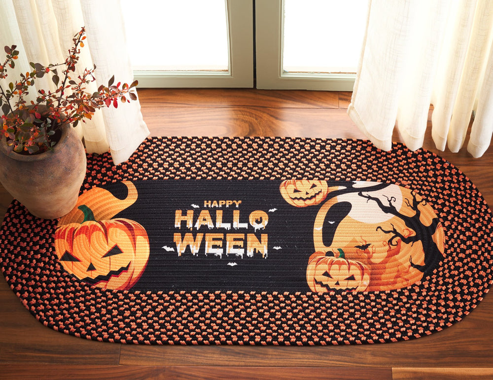 Safavieh Braided Handwoven Halloween Oval Rug 20X48 Rust & Black With Pumpkin Motifs Durable Washable Accent BRP214R-24OV