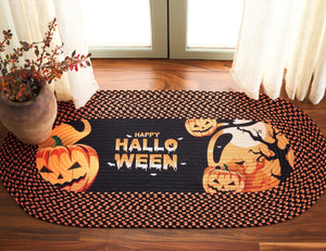 Safavieh Braided Handwoven Halloween Oval Rug 20X48 Rust & Black With Pumpkin Motifs Durable Washable Accent BRP214R-24OV