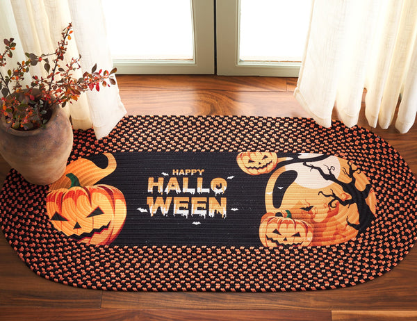 Safavieh Braided Handwoven Halloween Oval Rug 20X48 Rust & Black With Pumpkin Motifs Durable Washable Accent BRP214R-24OV