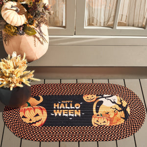 Safavieh Braided Handwoven Halloween Oval Rug 20X48 Rust & Black With Pumpkin Motifs Durable Washable Accent BRP214R-24OV