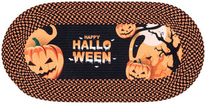 Safavieh Braided Handwoven Halloween Oval Rug 20X48 Rust & Black With Pumpkin Motifs Durable Washable Accent BRP214R-24OV
