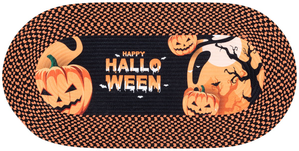 Safavieh Braided Handwoven Halloween Oval Rug 20X48 Rust & Black With Pumpkin Motifs Durable Washable Accent BRP214R-24OV