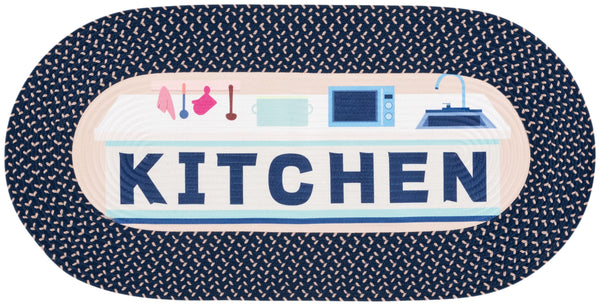 Safavieh Braided Oval Hand‑Woven Kitchen Rug 1'8"X4' Ivory & Navy — Braided Poly Blend, Stain‑Resistant, Washable BRP409N-24OV