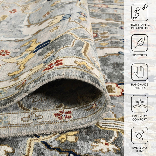 Amer Rugs Bristol Hand-knotted Area Rug – Luxurious New Zealand Wool With Persian-inspired Design For Elegance Deep Silver,Gold Wool Brs431215