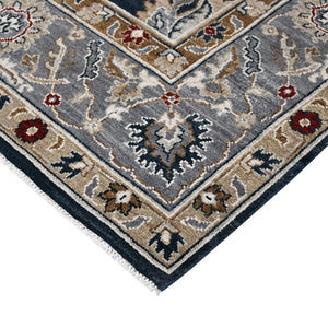 AMER Rugs Bristol Krisha BRS-55 Hand-Knotted Handmade Raw Handspun Wool Classic Bordered Rug Blue Sapphire 2'8" x 8'