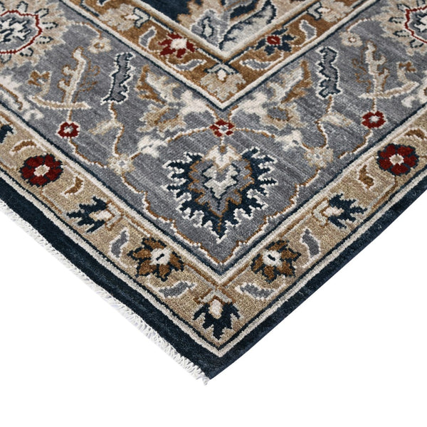 AMER Rugs Bristol Krisha BRS-55 Hand-Knotted Handmade Raw Handspun Wool Classic Bordered Rug Blue Sapphire 2'8" x 8'