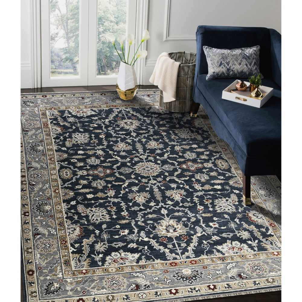 AMER Rugs Bristol Krisha BRS-55 Hand-Knotted Handmade Raw Handspun Wool Classic Bordered Rug Blue Sapphire 12' x 15'