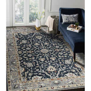 AMER Rugs Bristol Krisha BRS-55 Hand-Knotted Handmade Raw Handspun Wool Classic Bordered Rug Blue Sapphire 12' x 15'