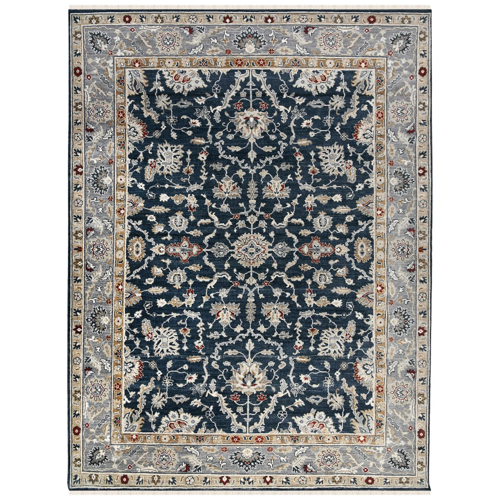 AMER Rugs Bristol Krisha BRS-55 Hand-Knotted Handmade Raw Handspun Wool Classic Bordered Rug Blue Sapphire 12' x 15'