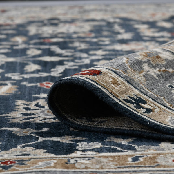 AMER Rugs Bristol Krisha BRS-55 Hand-Knotted Handmade Raw Handspun Wool Classic Bordered Rug Blue Sapphire 2'8" x 8'