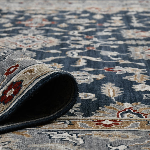 AMER Rugs Bristol Krisha BRS-55 Hand-Knotted Handmade Raw Handspun Wool Classic Bordered Rug Blue Sapphire 2'8" x 8'