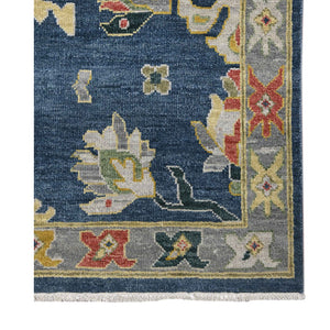 AMER Rugs Bristol Liz BRS-56 Hand-Knotted Handmade Raw Handspun Wool Classic Floral Rug Medium Blue 2'8" x 8'