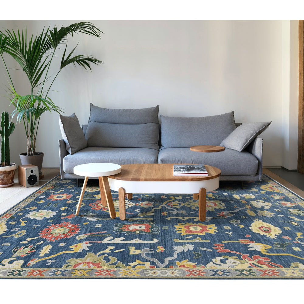 AMER Rugs Bristol Liz BRS-56 Hand-Knotted Handmade Raw Handspun Wool Classic Floral Rug Medium Blue 12' x 15'