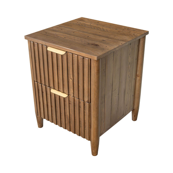 Lh Imports Britanica Elegant 2 Drawer Nightstand: Sustainable Pine Storage With Unique Design & Brass Handles Brown Full Product In Fsc Reclaimed Pine,Brass Handles Brt002