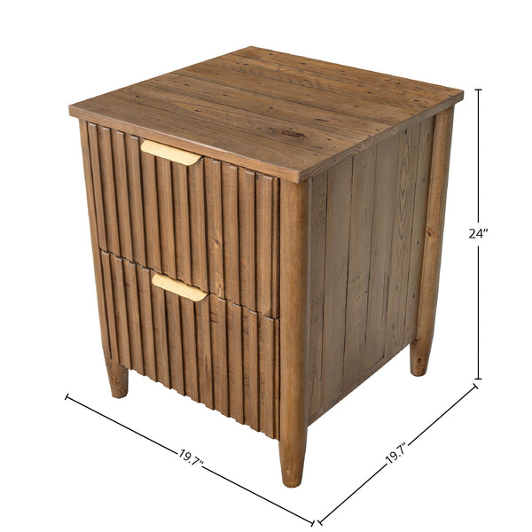 Lh Imports Britanica Elegant 2 Drawer Nightstand: Sustainable Pine Storage With Unique Design & Brass Handles Brown Full Product In Fsc Reclaimed Pine,Brass Handles Brt002