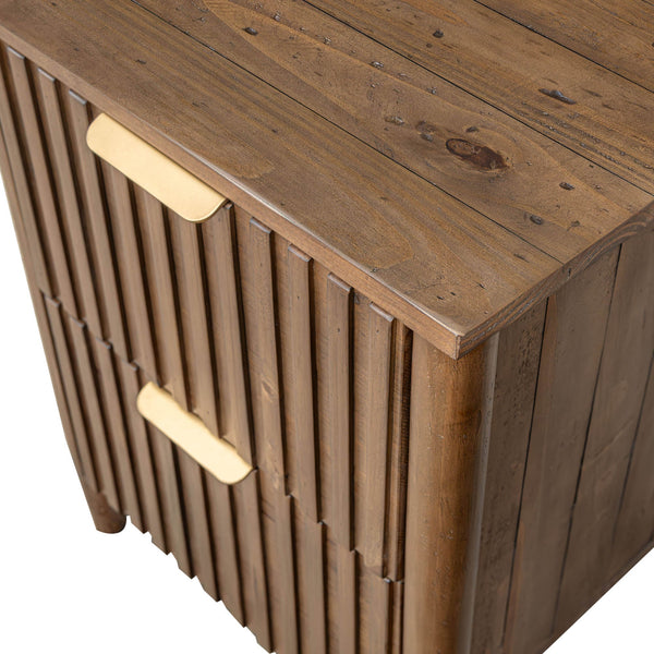 Lh Imports Britanica Elegant 2 Drawer Nightstand: Sustainable Pine Storage With Unique Design & Brass Handles Brown Full Product In Fsc Reclaimed Pine,Brass Handles Brt002