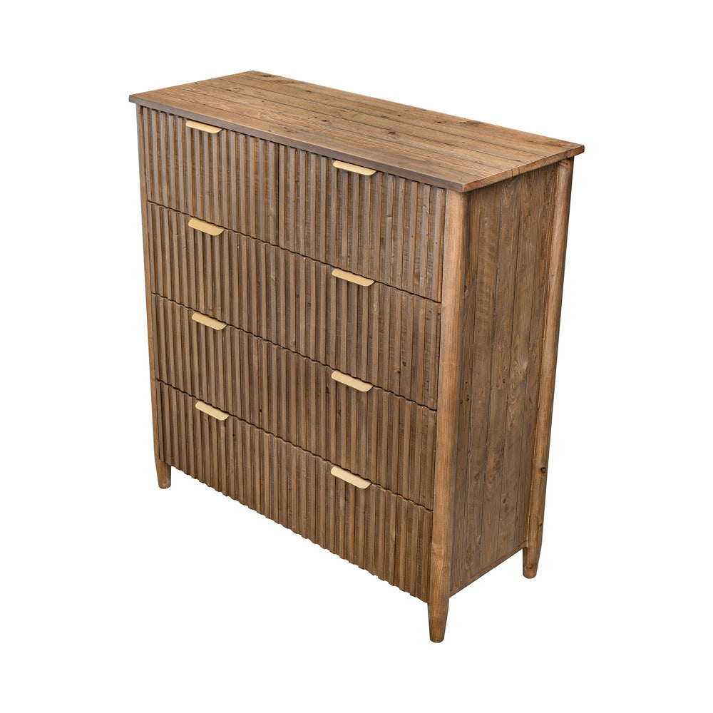 Lh Imports Britanica 5 Drawer Chest - Elegant Storage Solution With Sustainable Pine, Brass Handles & Unique Design Brown Full Product In Fsc Reclaimed Pine,Brass Handles Brt004
