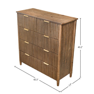 Lh Imports Britanica 5 Drawer Chest - Elegant Storage Solution With Sustainable Pine, Brass Handles & Unique Design Brown Full Product In Fsc Reclaimed Pine,Brass Handles Brt004