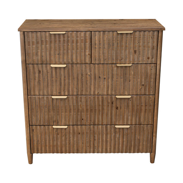 Lh Imports Britanica 5 Drawer Chest - Elegant Storage Solution With Sustainable Pine, Brass Handles & Unique Design Brown Full Product In Fsc Reclaimed Pine,Brass Handles Brt004