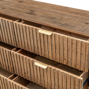 Lh Imports Britanica 6 Drawer Dresser - Elegant Storage Solution With Sustainable Pine & Stylish Brass Handles Brown Full Product In Fsc Reclaimed Pine,Brass Handles Brt006