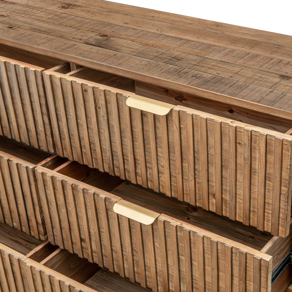 Lh Imports Britanica 6 Drawer Dresser - Elegant Storage Solution With Sustainable Pine & Stylish Brass Handles Brown Full Product In Fsc Reclaimed Pine,Brass Handles Brt006