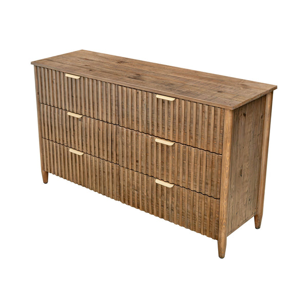 Lh Imports Britanica 6 Drawer Dresser - Elegant Storage Solution With Sustainable Pine & Stylish Brass Handles Brown Full Product In Fsc Reclaimed Pine,Brass Handles Brt006