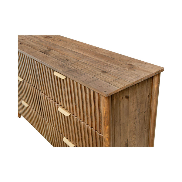 Lh Imports Britanica 6 Drawer Dresser - Elegant Storage Solution With Sustainable Pine & Stylish Brass Handles Brown Full Product In Fsc Reclaimed Pine,Brass Handles Brt006