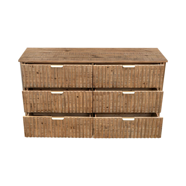 Lh Imports Britanica 6 Drawer Dresser - Elegant Storage Solution With Sustainable Pine & Stylish Brass Handles Brown Full Product In Fsc Reclaimed Pine,Brass Handles Brt006