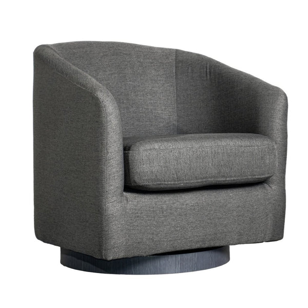 English Elm Landon Commercial Barrel Accent Armchair with 360° Swivel Base for Stylish Comfort in Any Space Dark Gray BS-AC22-060-DKGRY-GG