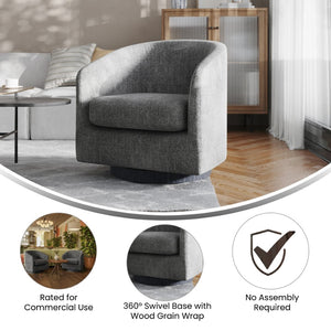 English Elm Landon Commercial Barrel Accent Armchair with 360° Swivel Base for Stylish Comfort in Any Space Dark Gray BS-AC22-060-DKGRY-GG