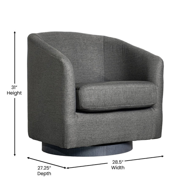 English Elm Landon Commercial Barrel Accent Armchair with 360° Swivel Base for Stylish Comfort in Any Space Dark Gray BS-AC22-060-DKGRY-GG