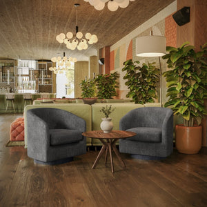 English Elm Landon Commercial Barrel Accent Armchair with 360° Swivel Base for Stylish Comfort in Any Space Dark Gray BS-AC22-060-DKGRY-GG