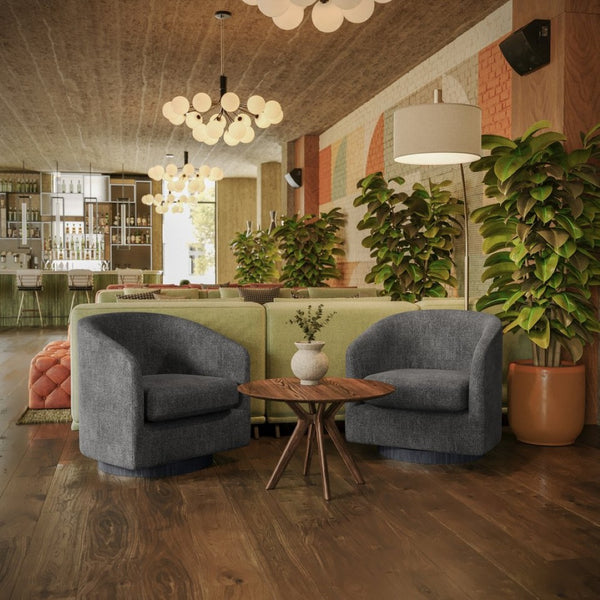 English Elm Landon Commercial Barrel Accent Armchair with 360° Swivel Base for Stylish Comfort in Any Space Dark Gray BS-AC22-060-DKGRY-GG