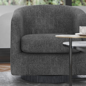 English Elm Landon Commercial Barrel Accent Armchair with 360° Swivel Base for Stylish Comfort in Any Space Dark Gray BS-AC22-060-DKGRY-GG