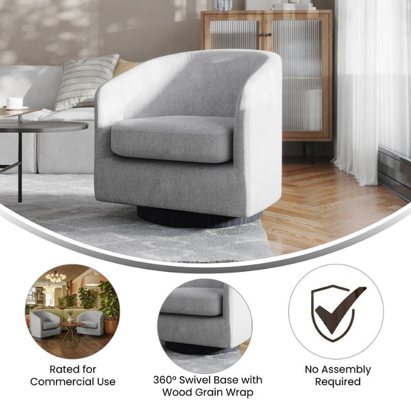 English Elm Landon Commercial Barrel Accent Armchair with 360° Swivel Base for Stylish Comfort in Any Space Light Gray BS-AC22-060-LTGRY-GG