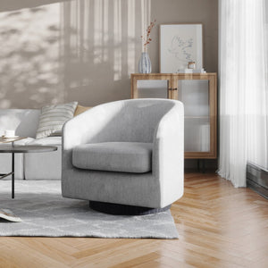 English Elm Landon Commercial Barrel Accent Armchair with 360° Swivel Base for Stylish Comfort in Any Space Light Gray BS-AC22-060-LTGRY-GG